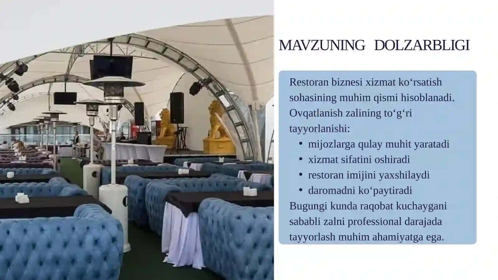 Restoranda ovqatlanish zalini tayyorlash bosqichlari 2