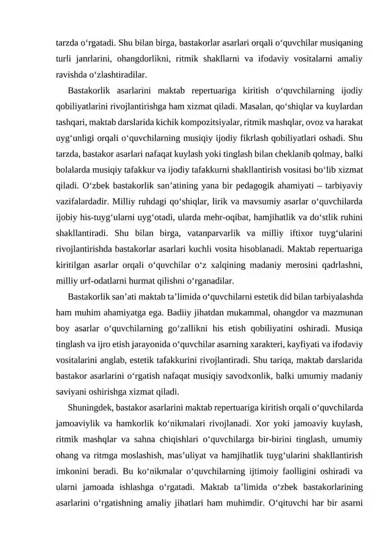 O‘ZBEK BASTAKORLARI ASARLARINI MAKTAB REPERTUARIGA KIRITISH 2
