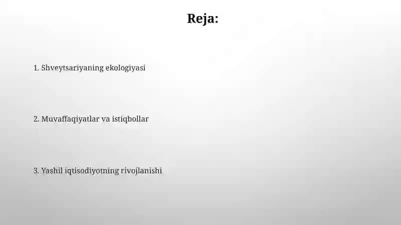Shvetsariyaning ekologiyasi va yashil iqtisodiyoti 2
