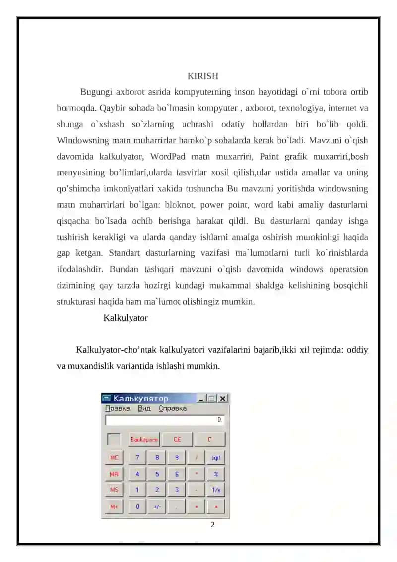 Windowsning standart dasturlari va ularning vazifalari 2