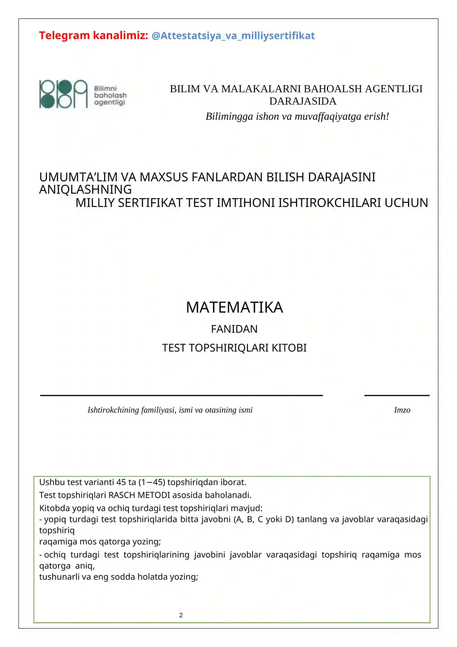 Milliy sertifikat mock imtihon 2