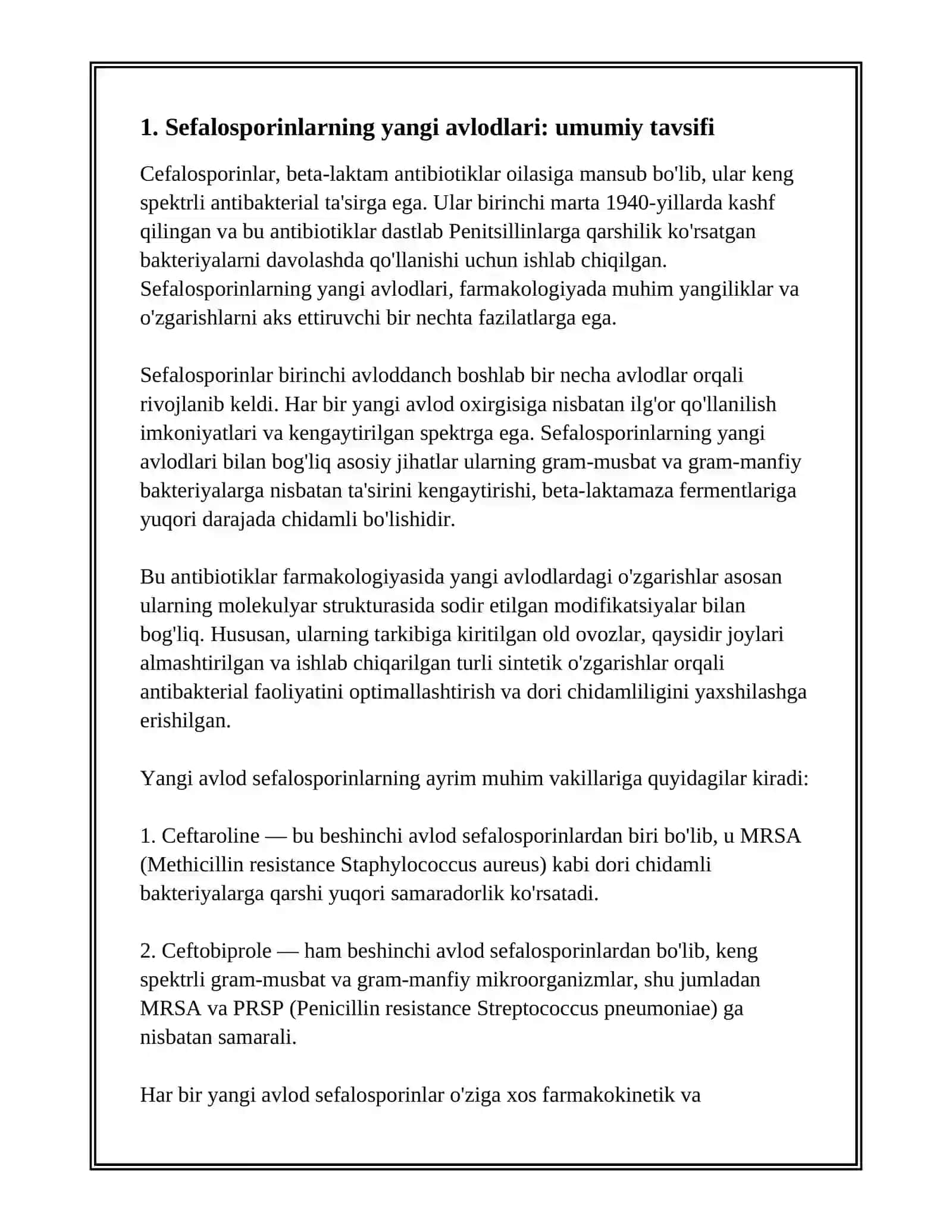 FARMAKOLOGIYA ANTIBIOTIKLARINING YANGI AVLOD VAKILLARI 2