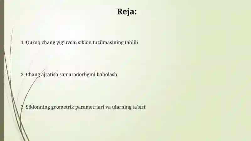 Quruq usulda chang ushlovchi siklon tuzilishi va parametrlari 2