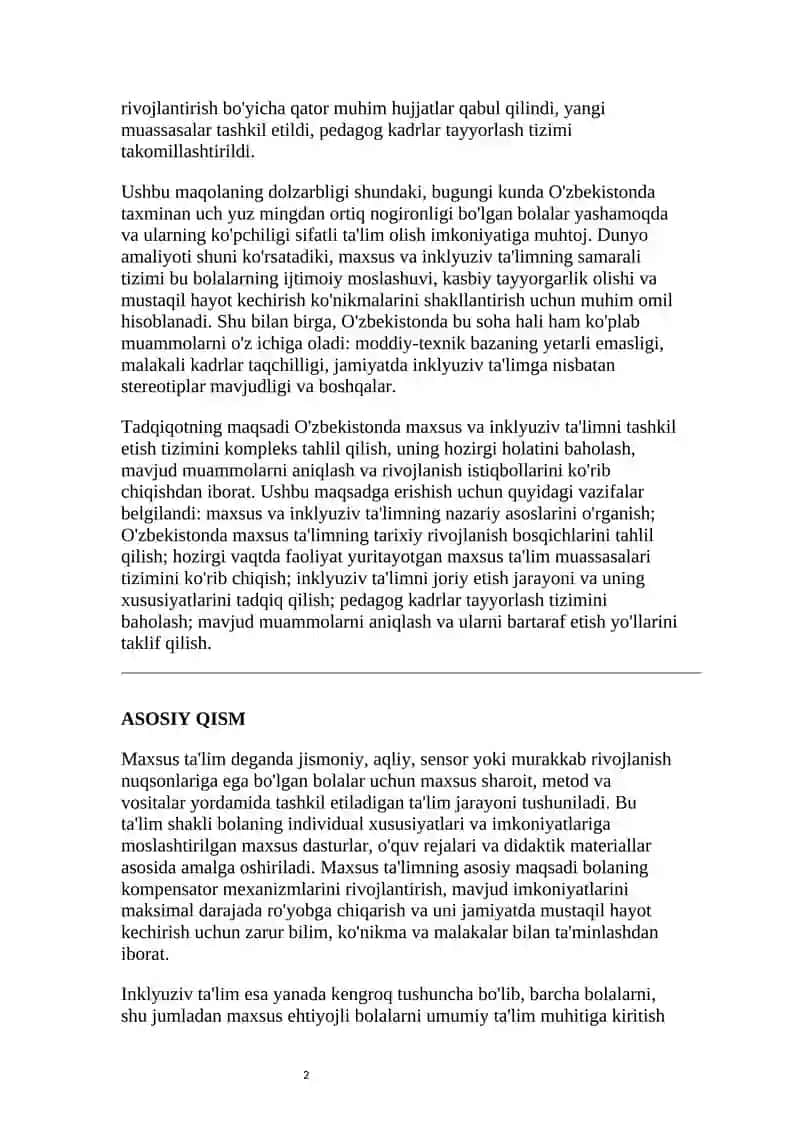 O'ZBEKISTONDA MAXSUS VA INKLYUZIV TA'LIMNI TASHKIL ETISH TIZIMI 2