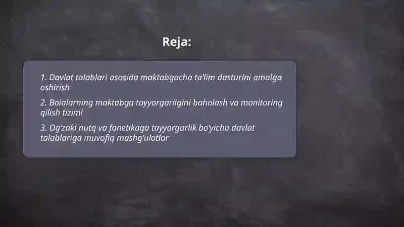 Davlat talablari asosida bolalarnni maktabga tayyorlash 2