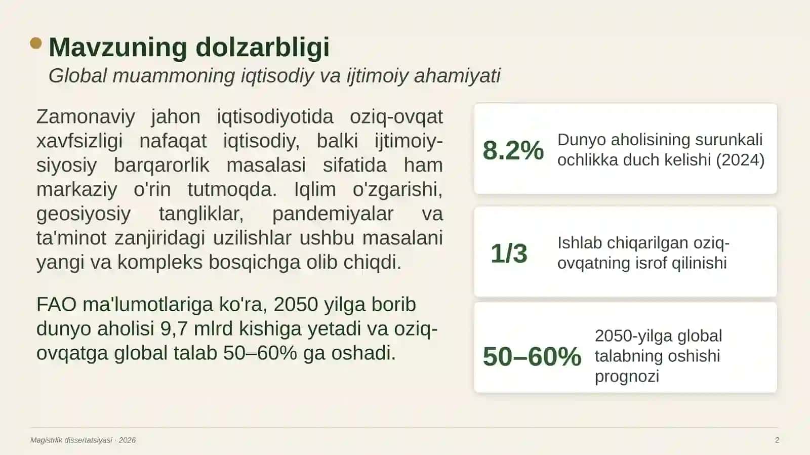 Zamonaviy jahon iqtisodiyotida oziq-ovqat xavfsizligi muammosi 2