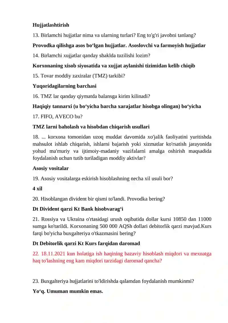 Buxgalteriya hisobi fanidan YAS uchun savollar bazasi 2