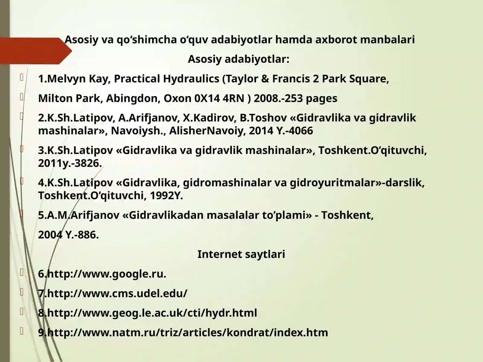 Gidrodinamika asoslari. Suyuqlik xarakatining kinematikasi 2