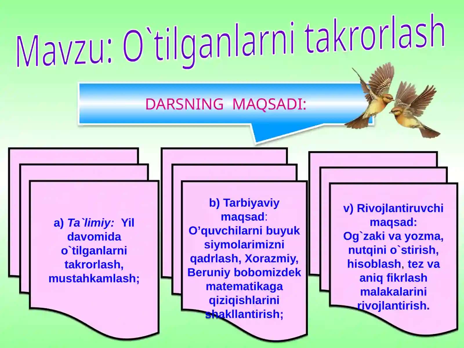 4-sinf Matematika 100 soni ichida ayirish va qo'shish dars ishlanma 2