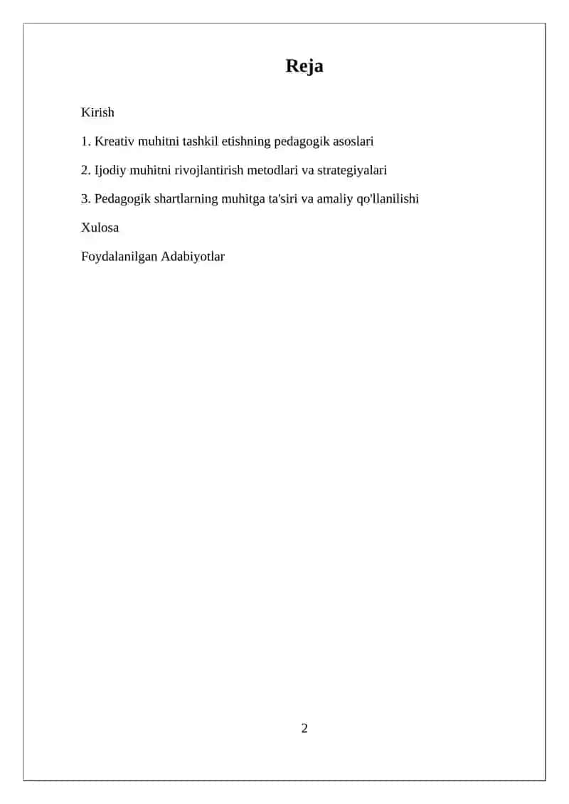 Kreativ Ta'lim Muhitini Shakllantirishning Pedagogik Shartlari 2