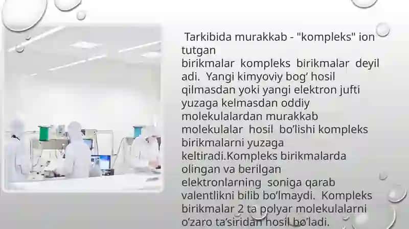 Kompleks birikmalar. Biokompleks birikmalar. Ichki Kompleks birikmalar. Xelatalar 2