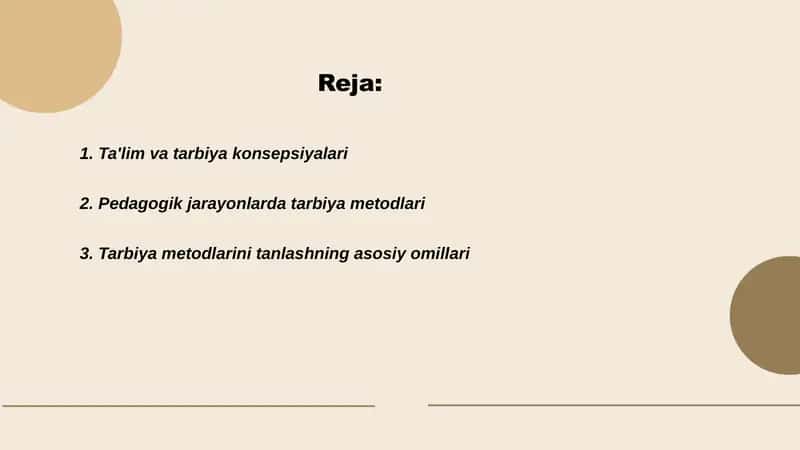 Tarbiya metodlarini tanlab olish shartlari 2