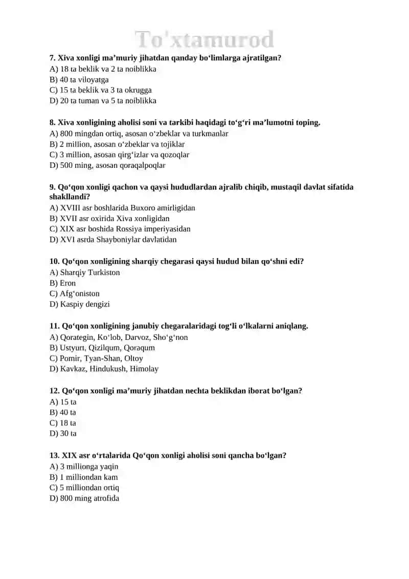 🏛️ Tarix fanidan FABIU uchun mavzulashtirilgan testlar to‘plami 📚🧠 2