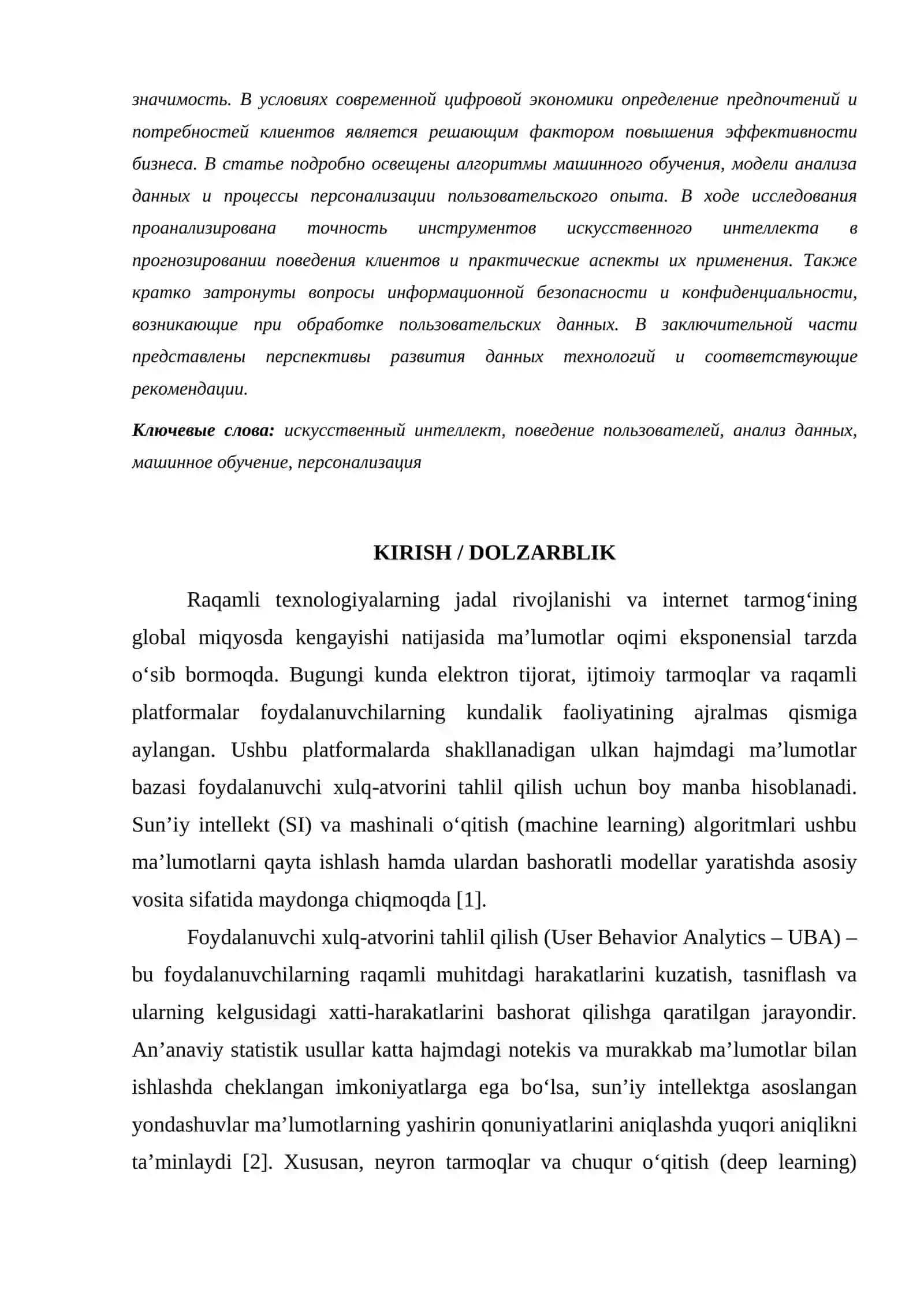 SUNIY INTELLEKT ASOSIDA FOYDALANUVCHI XULQINI TAHLIL QILISH 2