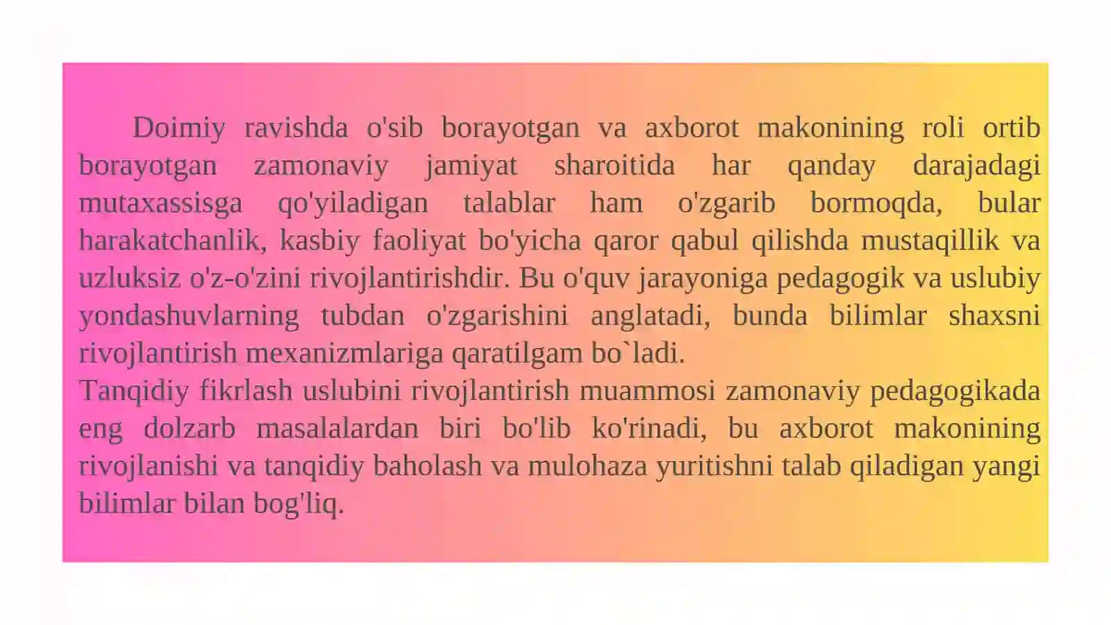 PIRLS baholash tizimida tanqidiy o`qish va fikrlash tamoyillari 2