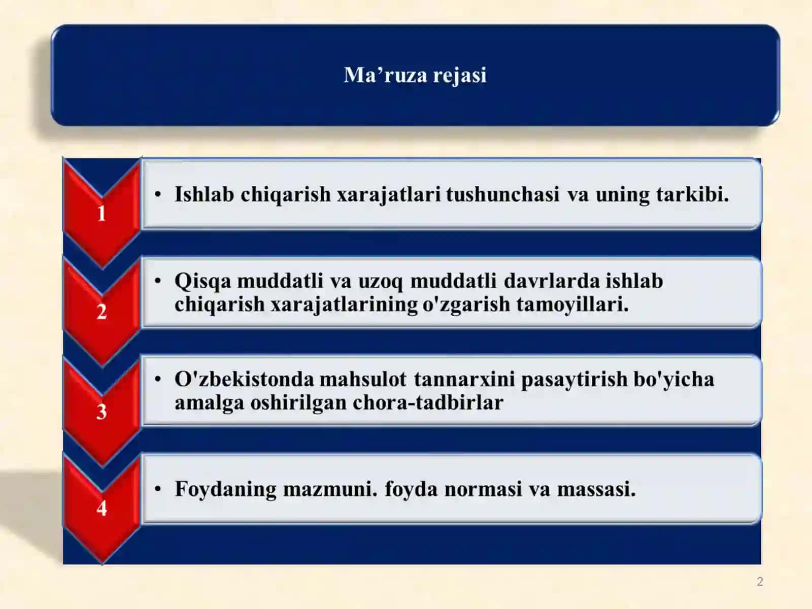 Korxona (firma) xarajatlari va foydasi 2