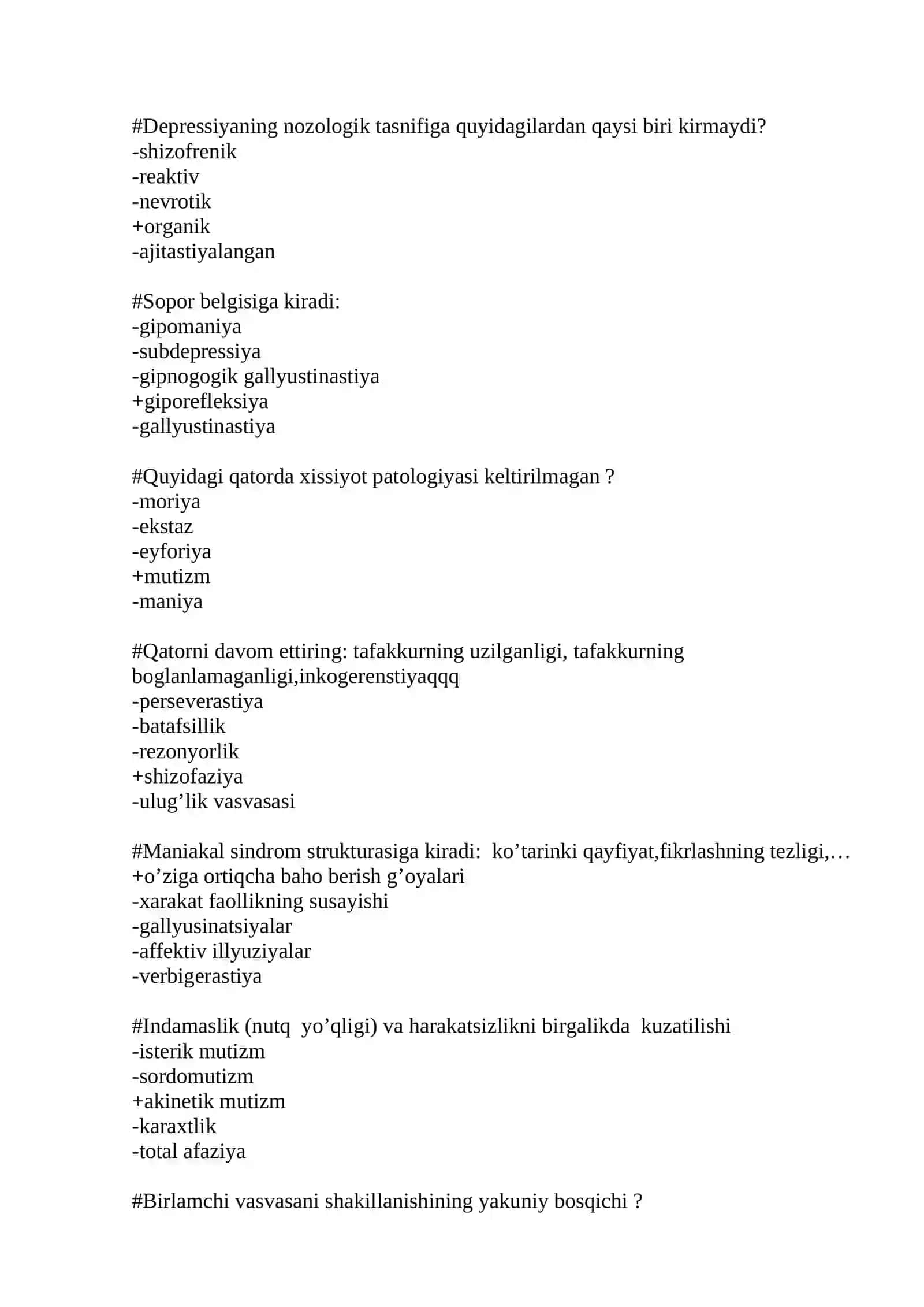 PSIXIATRIYA FANIDAN TEST JAVOBLARI BILAN 2