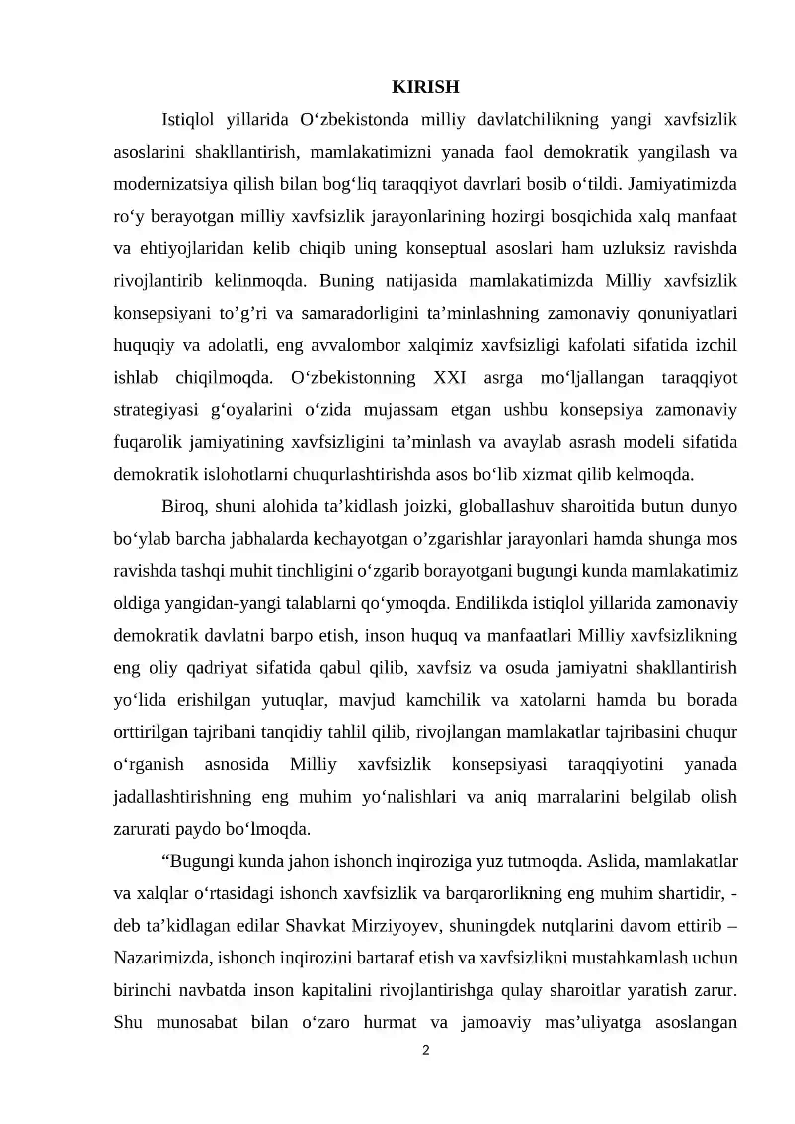 Jamiyat barqarorligini taminlashda milliy xavfszlik siyosatining oʼrni (milliy va xorijiy tajriba asosida) 2
