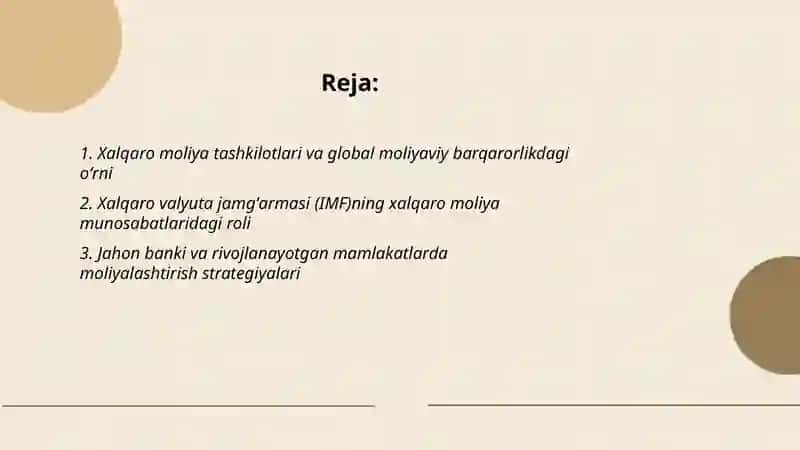 Xalqaro Moliya Tashkilotlarining xalqaro moliya munosabatlar taraqqiyotidagi oʻrni 2