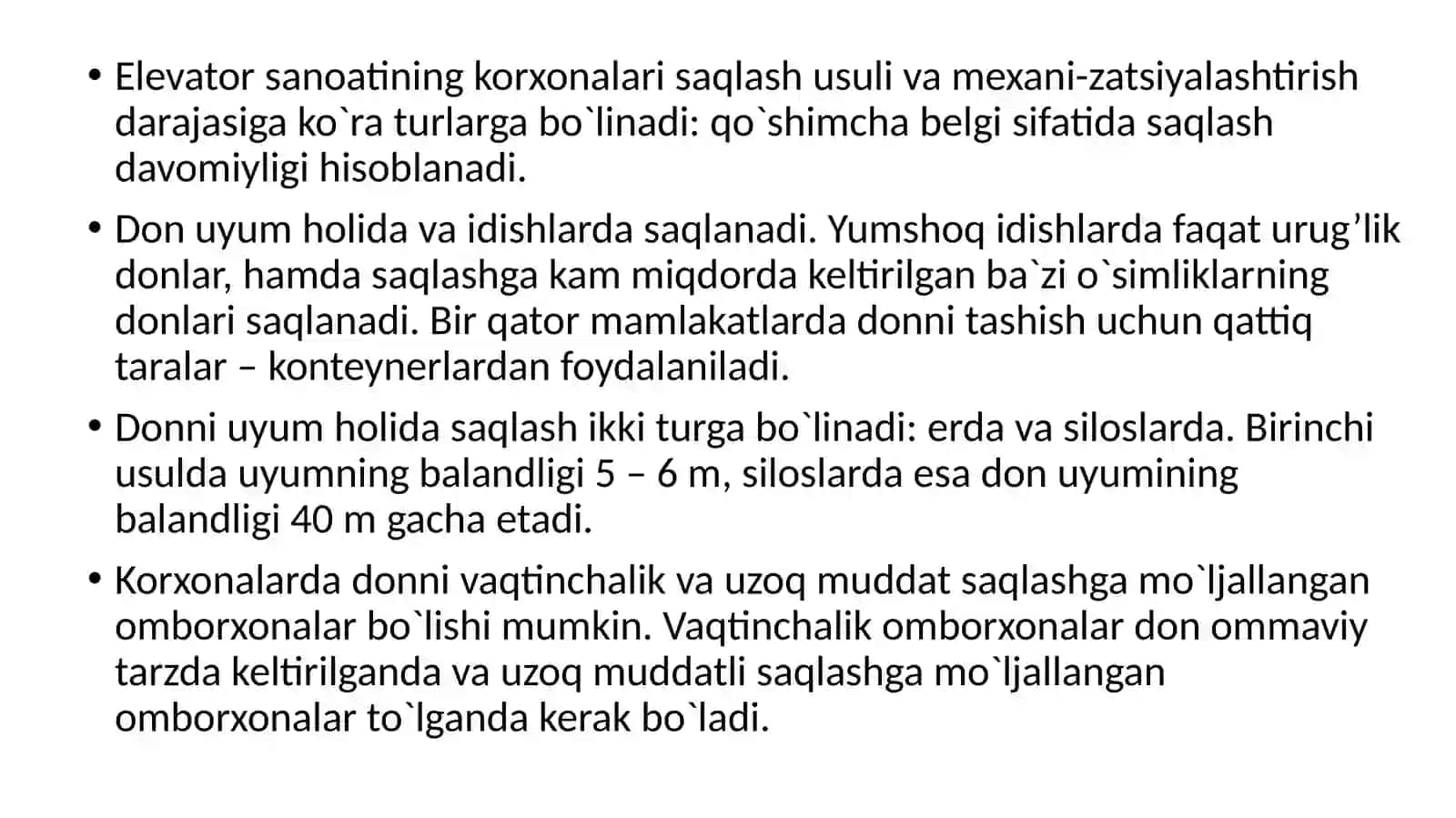 Don omborxonalarinnig tasnifi va asosiy ko`rsatkichlar 2