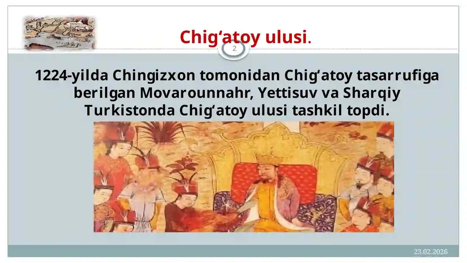 CHIG’ATOY ULUSI DAVRIDA YER EGALIGI VA QISHLOQ XO’JALIGI 2
