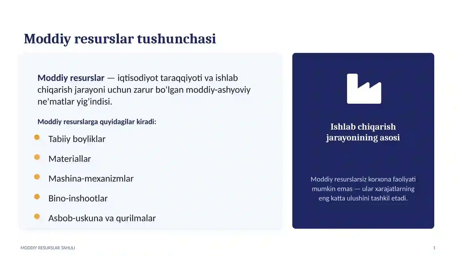 Moddiy resurslar bilan ta'minlanganlik va ulardan foydalanish tahlili 2