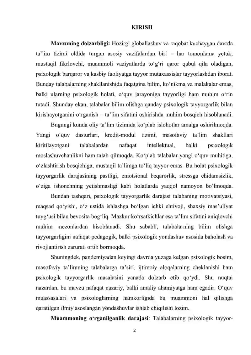 Talabalarning bilim olishga psixologik tayyorgarligi muammosi 2
