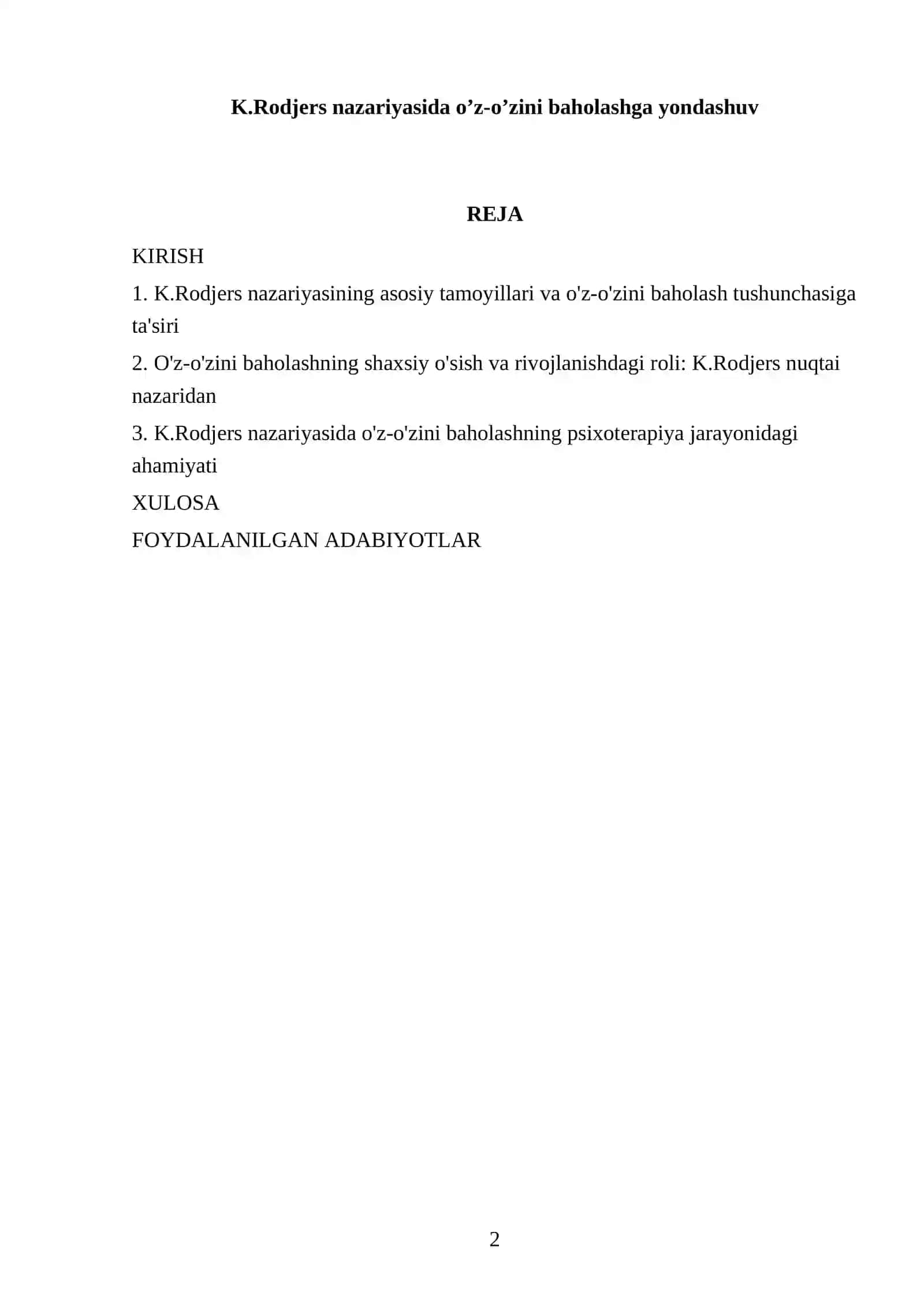 K.Rodjers nazariyasida oʼz-oʼzini baholashga yondashuv 2