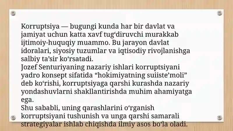 Jozef Senturiyaning korruptsiyaga oid qarashlari tasnifi 2