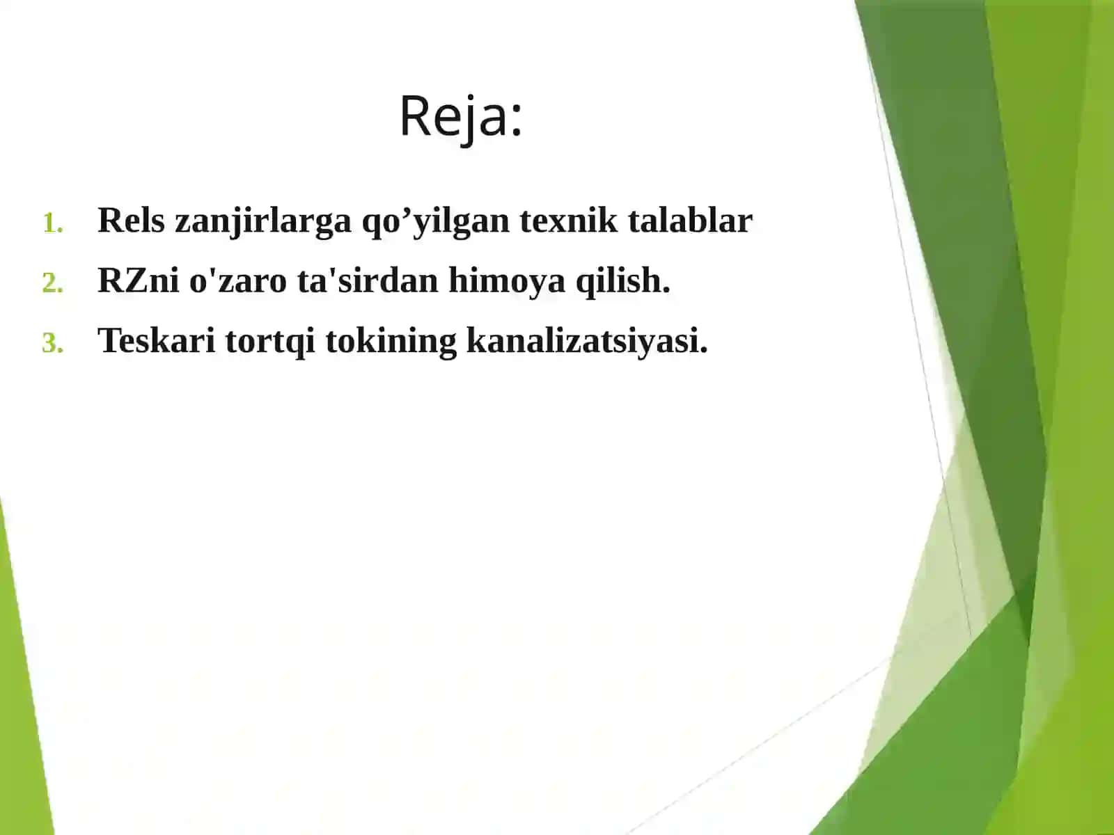 Yondosh rels zanjirlarining muvofiqlashtirish muammosi 2