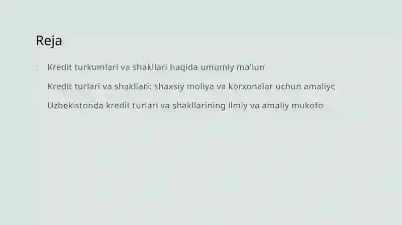 Kredit turkumlari va shakllari haqida umumiy ma'lumot 2
