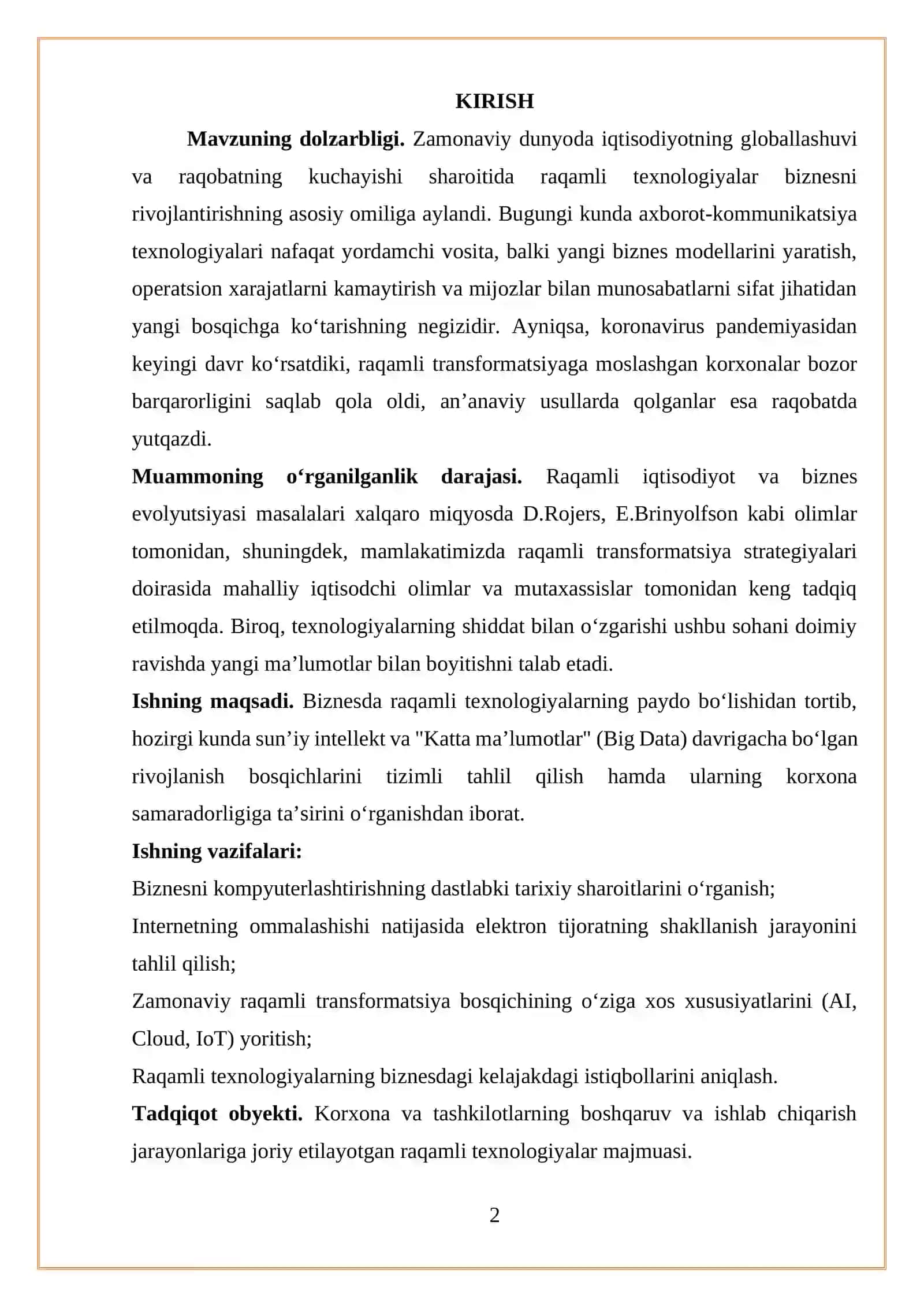"Biznesda raqamli texnologiyalarning rivojlanish bosqichlari" 2
