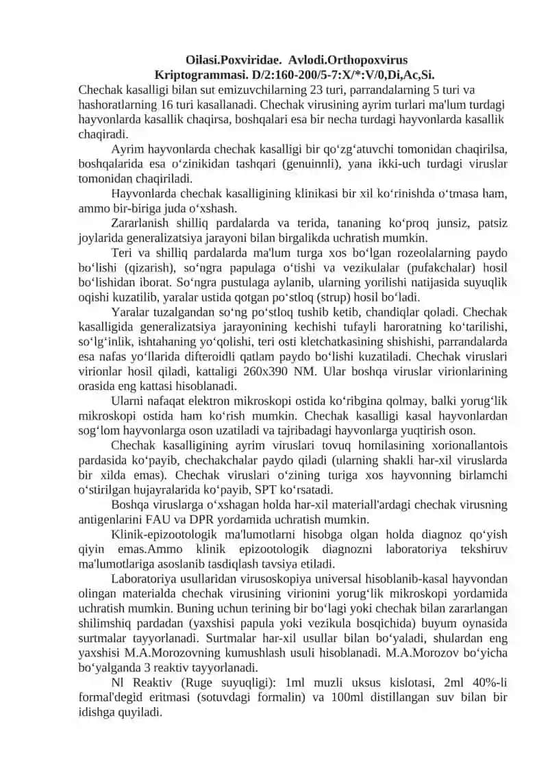 "Chechak kasalligiga laboratoriyada diagnoz qo‘yish" mavzusida laboratoriya mashg‘uloti bo‘yicha ishlanma 2