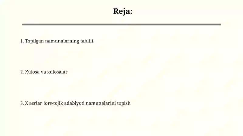X-XI asrlarda fors-tojik tildagi adabiyotlardan namunalar toplash va tahlil qilish 2
