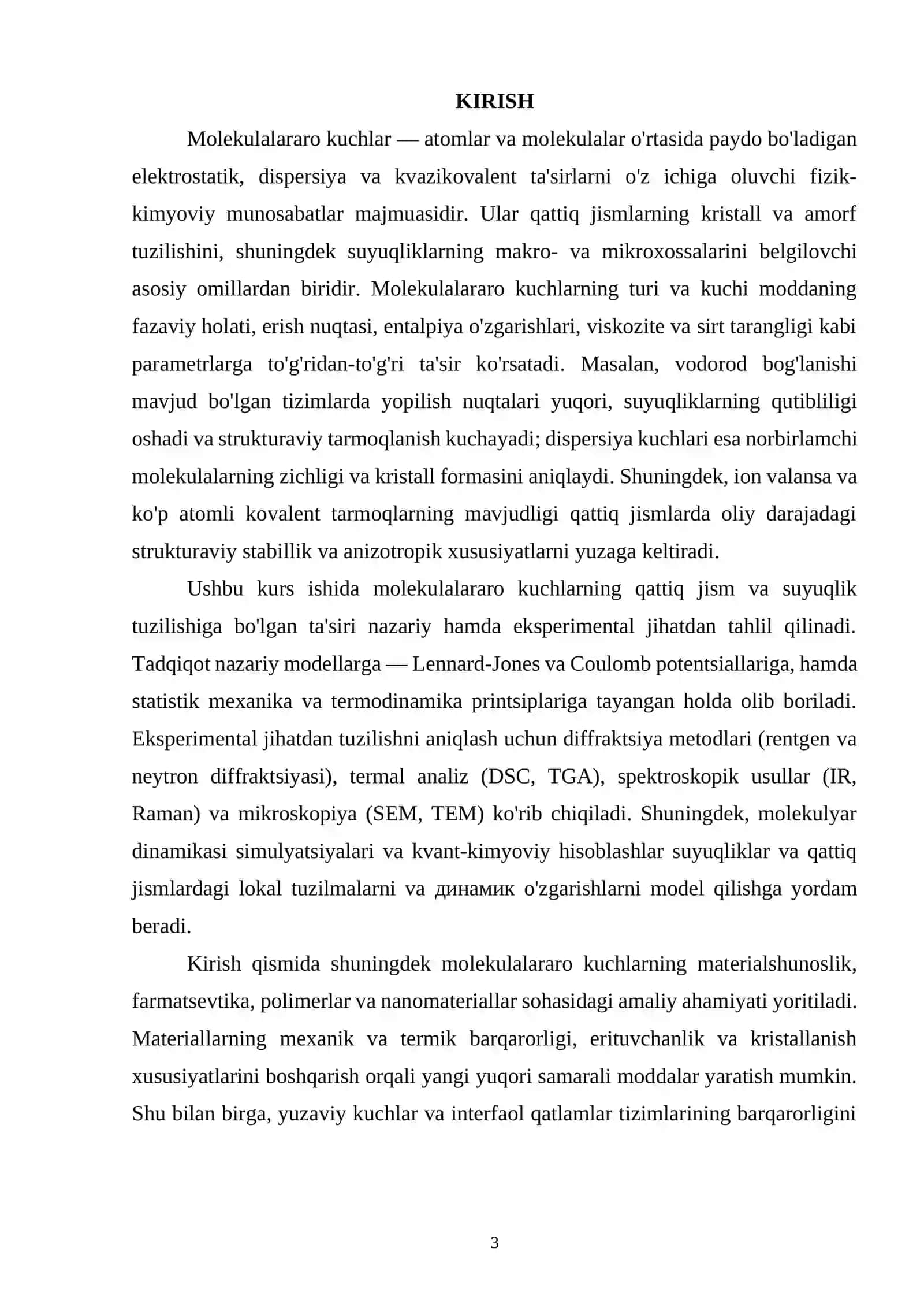 MOLEKULALARARO KUCHLARNING QATTIQ JISM VA SUYUQLIK TUZILISHIGA TA’SIRI 2