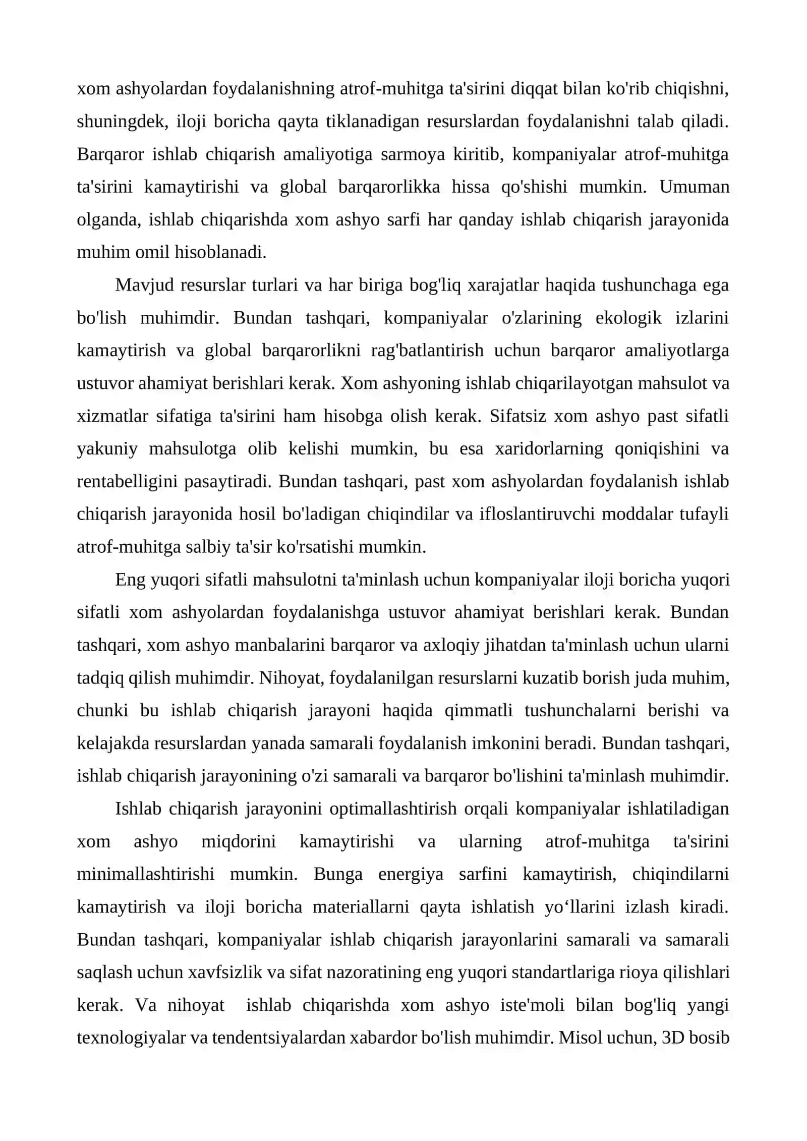 XOMASHYO SARFI HISOBINI ISHLAB CHIQISH. Maqola 2