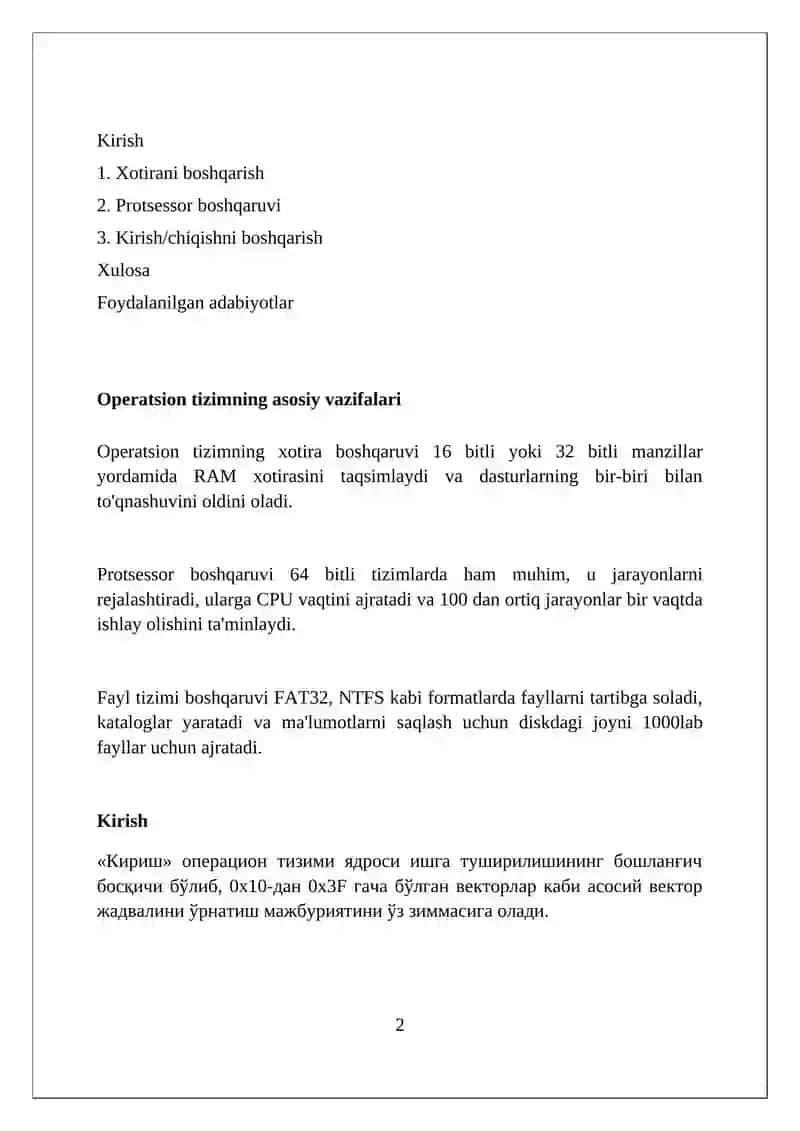 Operatsion tizimning asosiy vazifalari 2