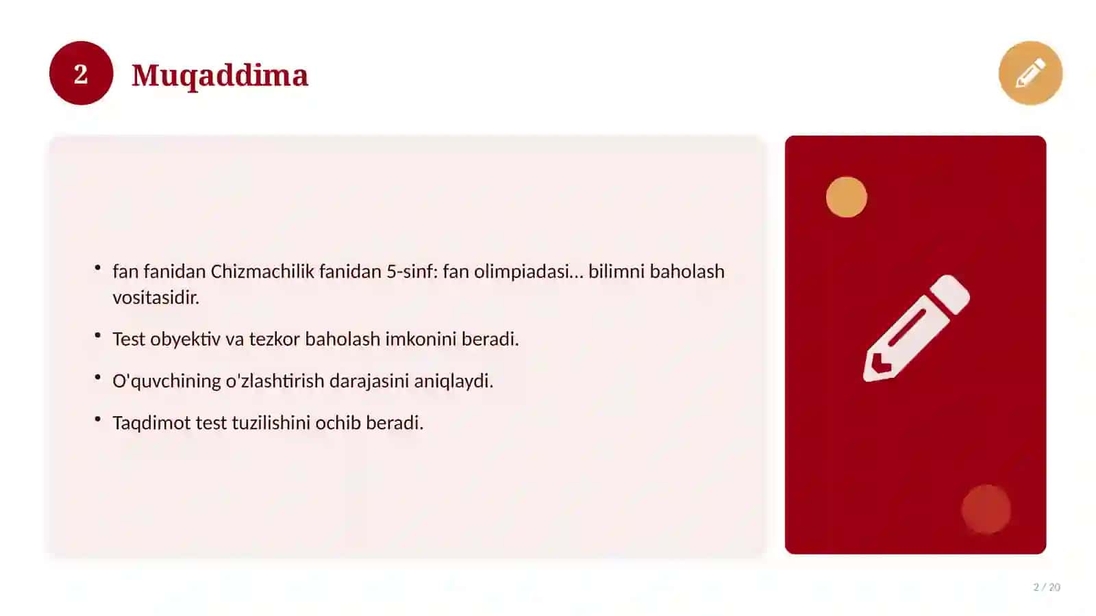Chizmachilik fanidan 5-sinf: fan olimpiadasi savollari 2