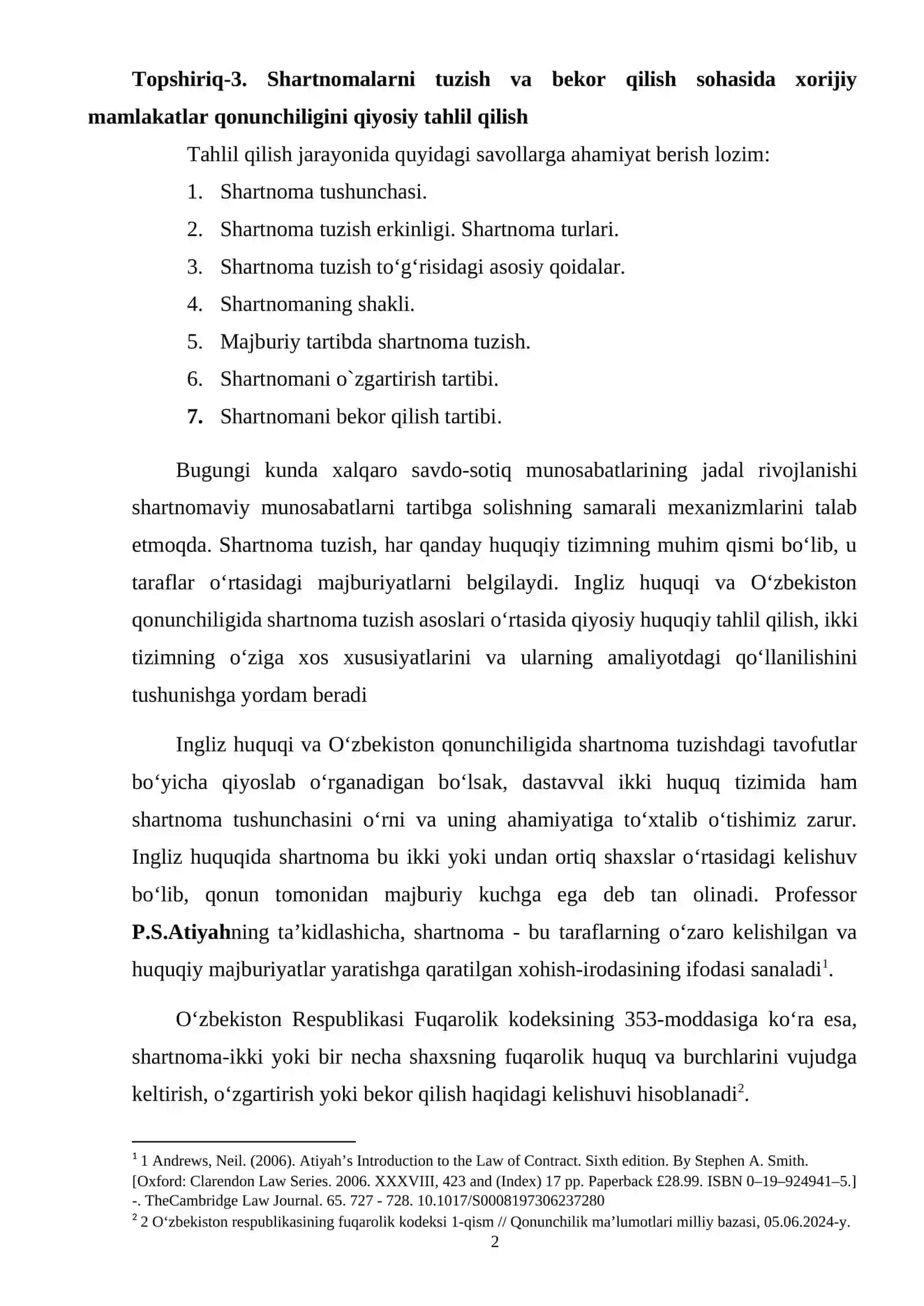 Shartnomalarni tuzish va bekor qilish sohasida xorijiy mamlakatlar qonunchiligini qiyosiy tahlil qilish 2
