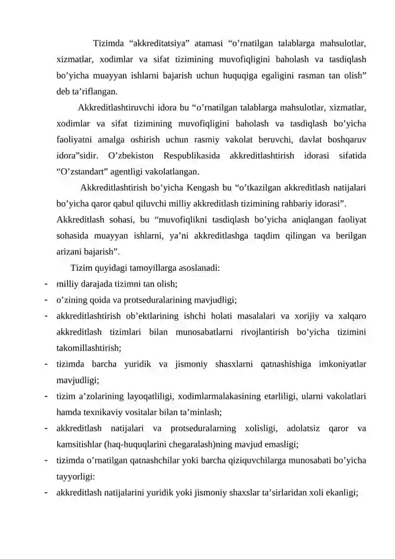 O’ZBEKISTONDA AKKREDITLASHTIRISH FAOLIYATI VA TASHKILIY TUZILMASI 2