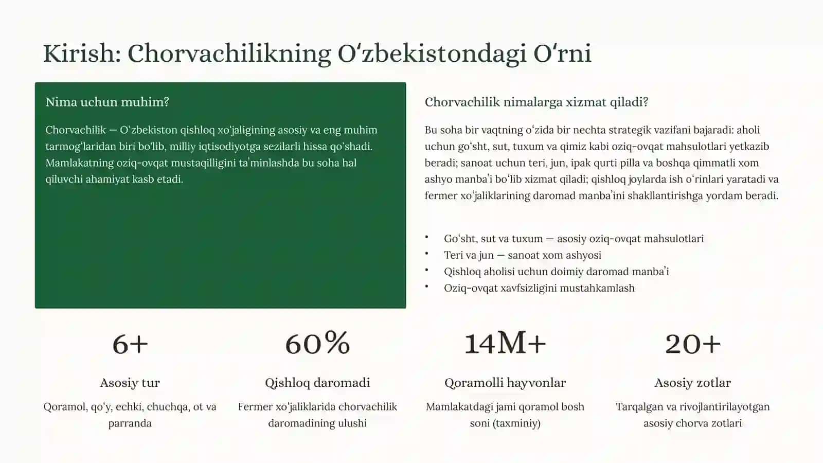 Oʻzbekistonda Chorvachilik: Zotlar vaUlarningAhamiyati 2