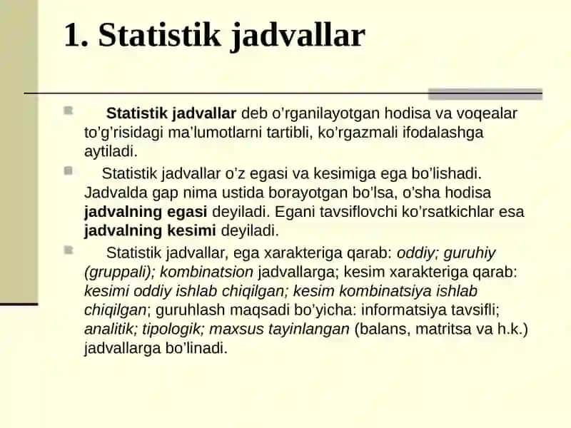STATISTIK MA’LUMOTLARNI JADVAL VA GRAFIKLARDA TASVIRLASH 2