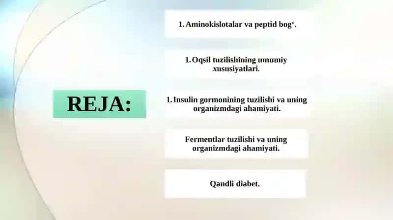 Aminokislotalar va peptid bog‘lar. Oqsil tuzilishi. Fermentlar 2