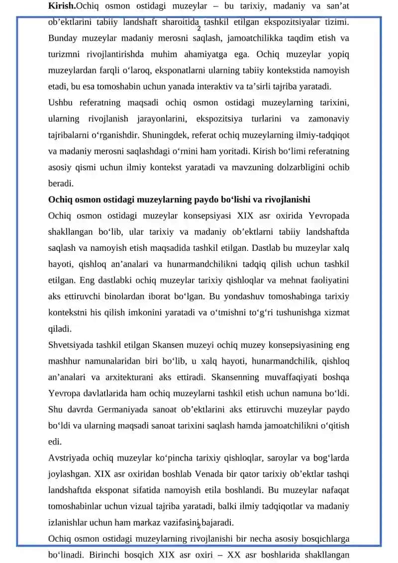 Ochiq osmon ostidagi muzeylar ekspozitsiyasi 2