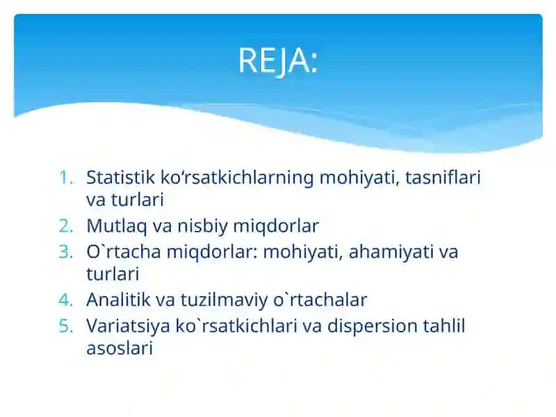 Statistikko'rsatkichlar.O‘rtachamiqdorlar.Variatsiyako‘rsatkichlari 2