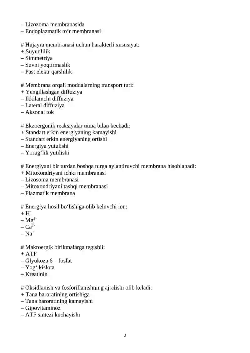Lipidlarning qaysi vakili biologik membrana tarkibiga kiradi? 2