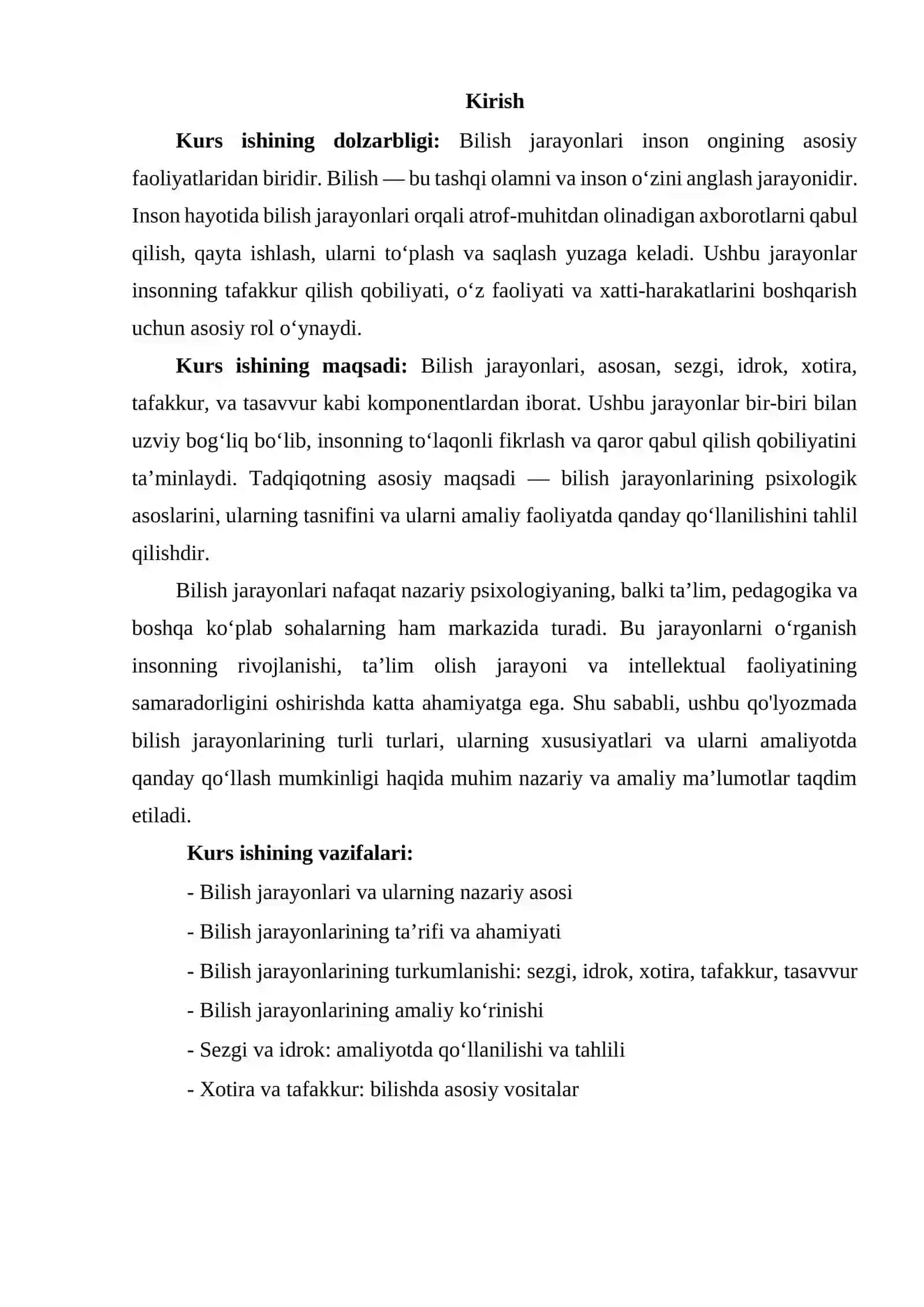Bilish jarayonlari va ularnig qisqacha tasnifsi 2