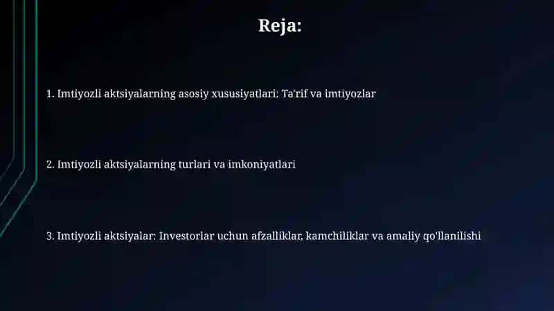Imtiyozli aksiyalarning asosiy xususiyatlari 2