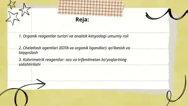 Analitik kimyoda organik reagentlarning qo'llanishini va taqqoslash 2