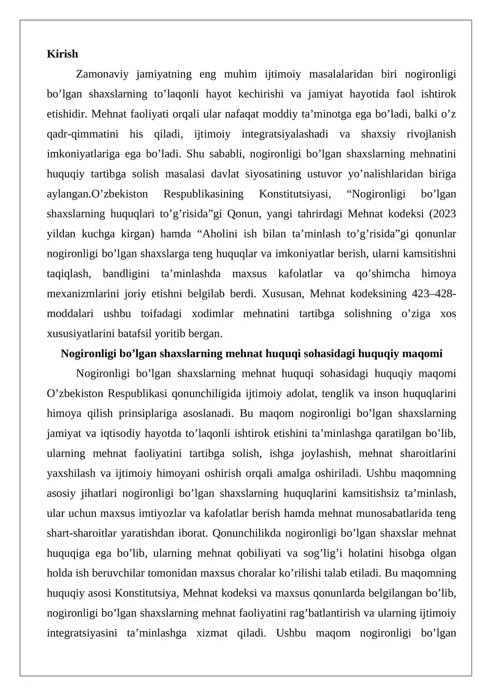 Nogironligi bo’lgan shaxslarning mehnatini tartibga solishning o’ziga xos xususiyatlari 2